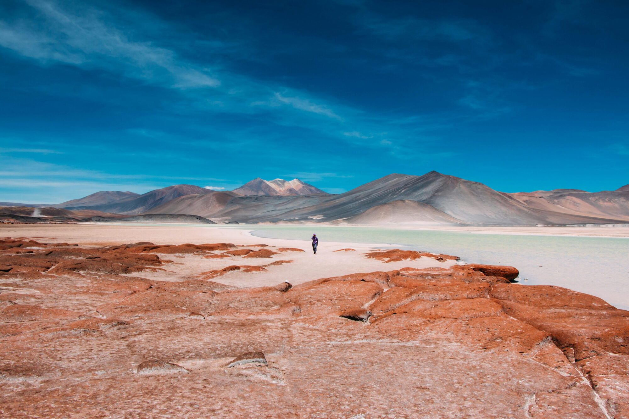Paisaje del altiplano chileno con laguna y montañas