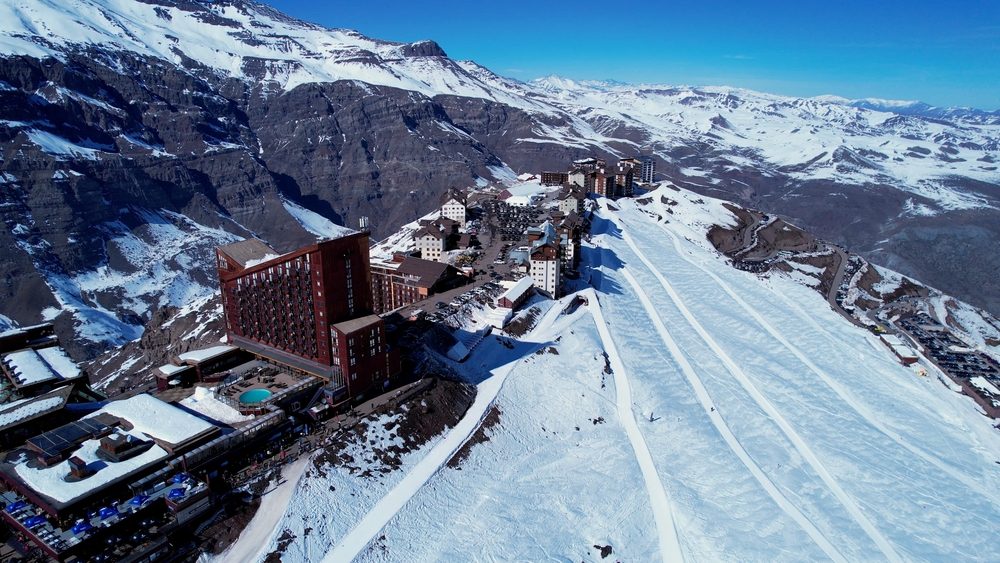 Ski,Station,Skyline,In,Santiago,Chile.,Snowy,Mountains.,Winter,Center