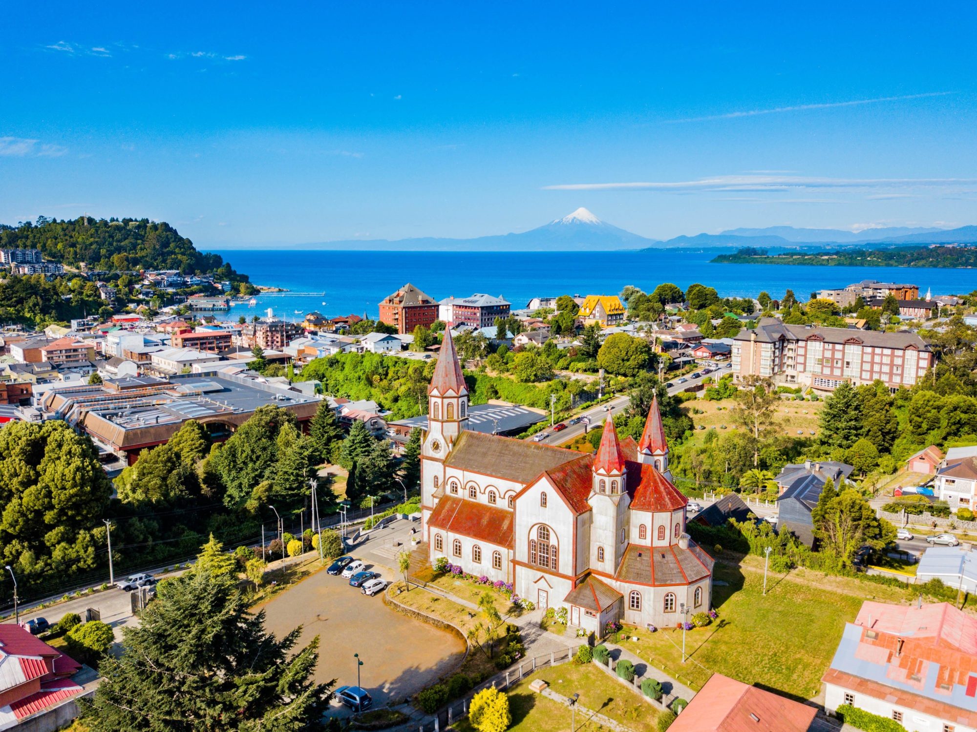 Church,And,City,Of,Puerto,Varas,In,The,Background,,Chile